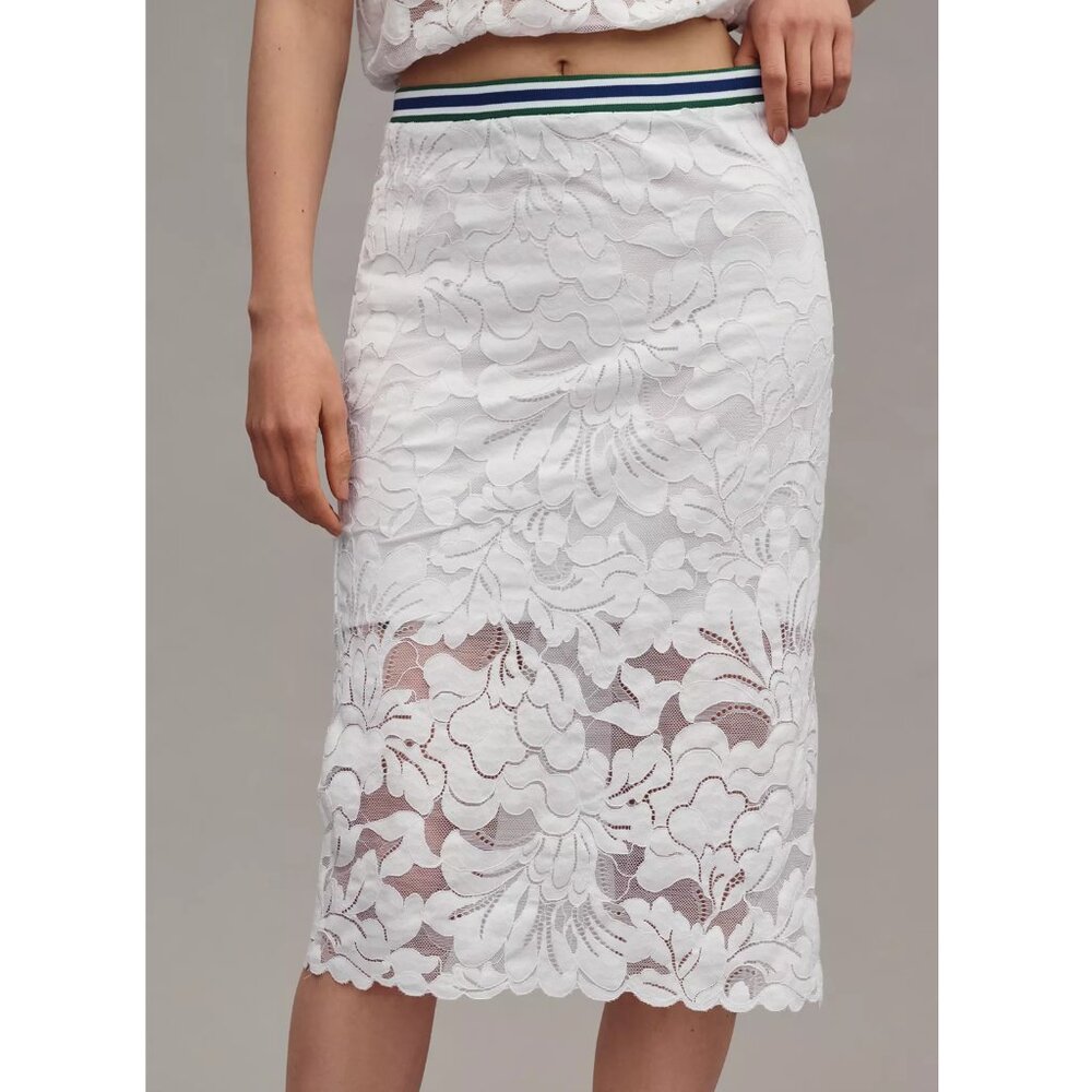 Anthropologie Maeve Sporty Lace Midi Skirt White Medium
